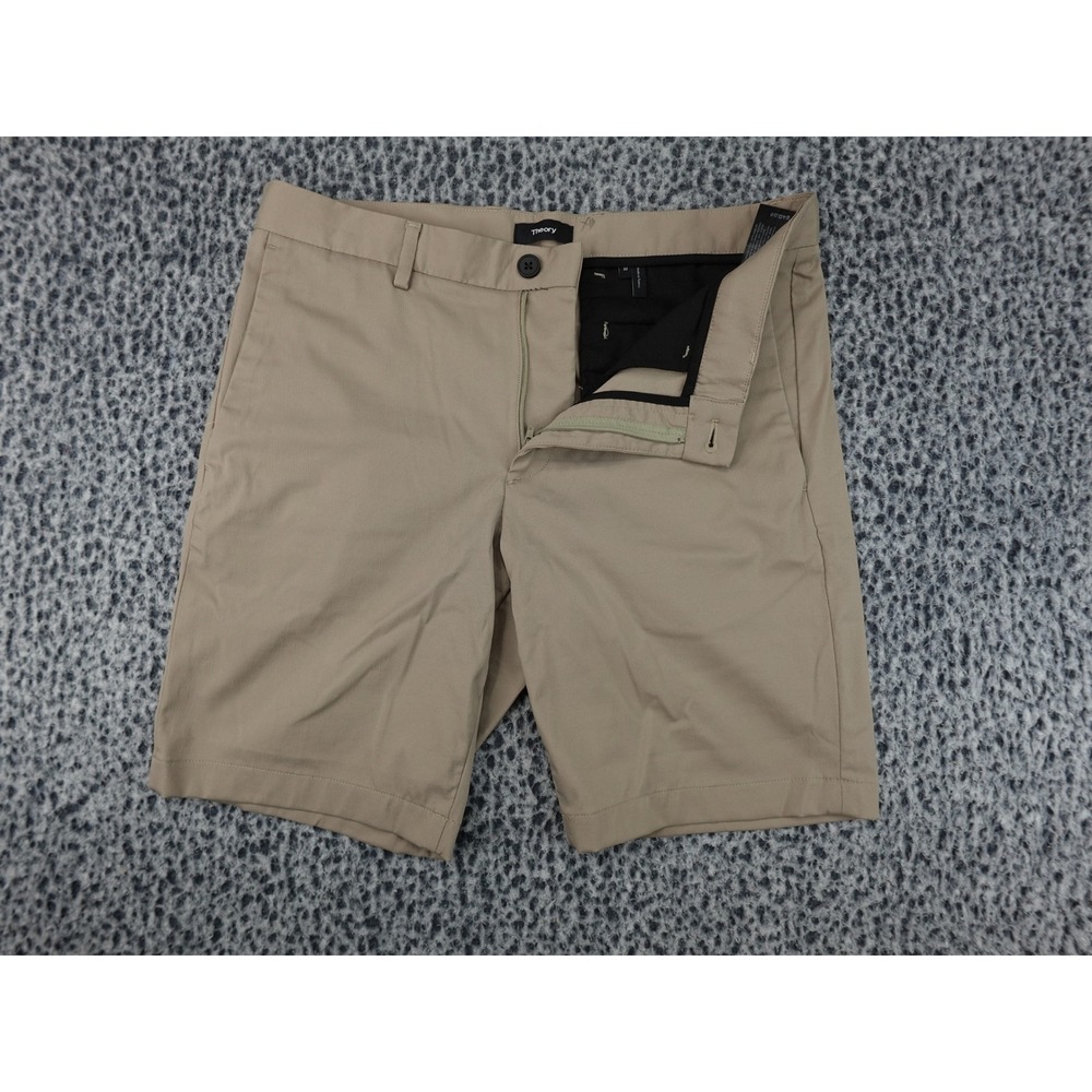 Theory Zaine Neoteric Shorts Mens 32 Khaki Good Stretch Slim Fit 9in Inseam